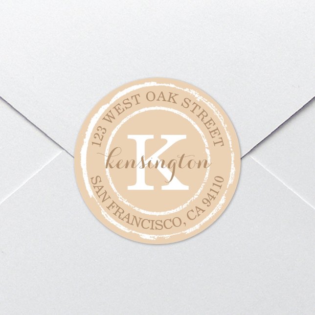 Vintage Rustic Monogram | Round Address Label (Creator Uploaded)