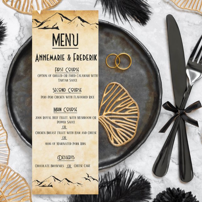 Vintage Rustic Mountain Parchment Flat Menu (Creator Uploaded)