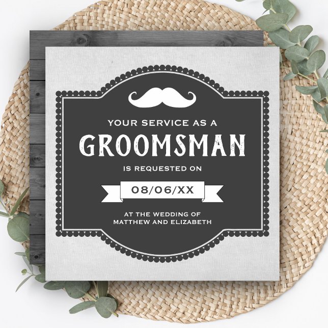 Vintage Rustic Moustache Groomsman Request Invitation (Creator Uploaded)