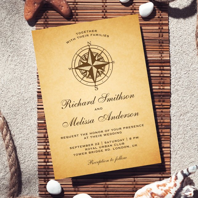 Vintage Rustic Nautical Compass Wedding Invitation (Creator Uploaded)