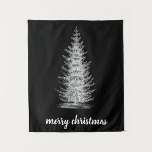 Vintage rustic neutral spruce merry christmas tapestry