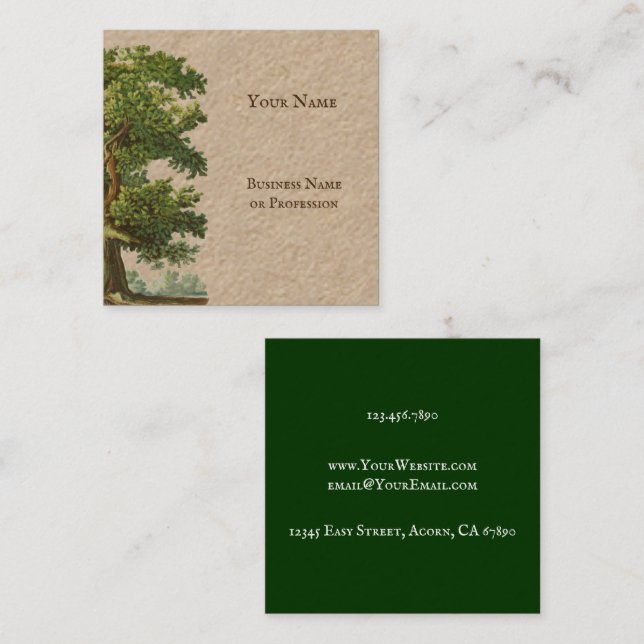 Vintage Rustic Oak Tree Custom Square Business Card (Front/Back)