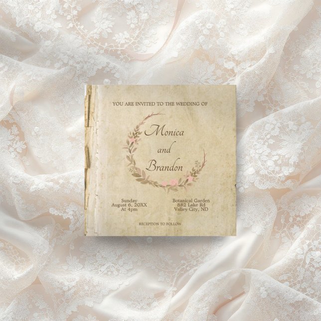 Vintage rustic old paper floral wedding   invitation (Creator Uploaded)