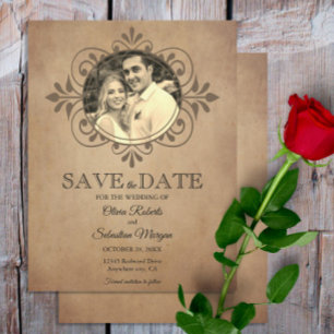 Vintage Rustic Old Parchment Victorian Wedding Save The Date