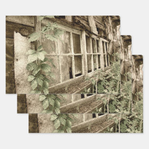 Vintage Rustic Old Wood Barn Windows Wrapping Paper Sheet