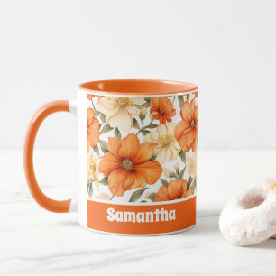 Vintage Rustic Orange Autumn Flowers Pattern Mug