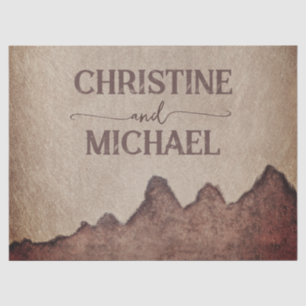 Vintage rustic paper brown mountains wedding