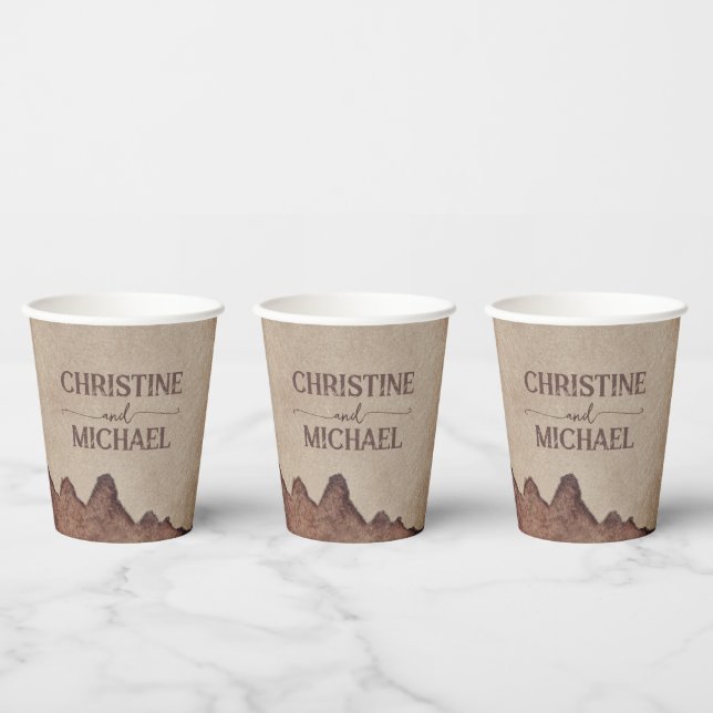 Vintage rustic paper brown mountains wedding cups (Multi)