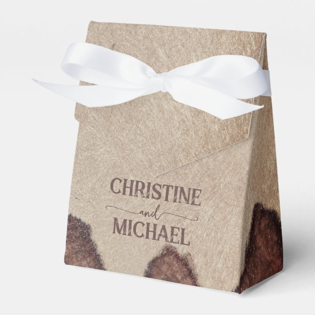 Vintage rustic paper brown mountains wedding favour box (Front Side)