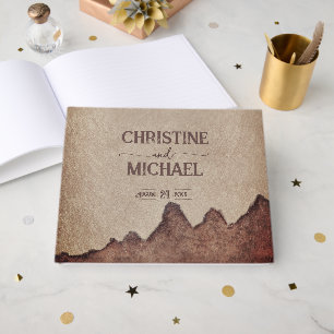 Vintage rustic paper brown mountains wedding guest book