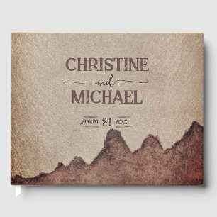 Vintage rustic paper brown mountains wedding guest book
