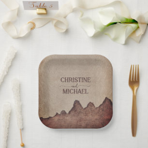 Vintage rustic paper brown mountains wedding plate