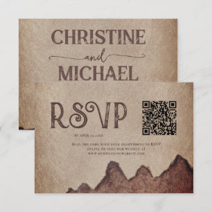 Vintage rustic paper brown mountains wedding RSVP card