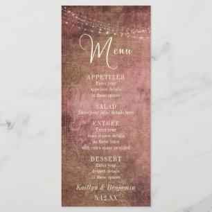 Vintage Rustic Pink & Burlap & Lights Wedding Menu