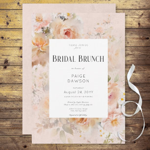 Vintage Rustic Pink Floral Frame Bridal Brunch Invitation