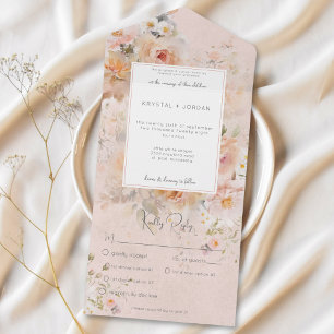 Vintage Rustic Pink &Sage Floral Frame Pink Dinner All In One Invitation