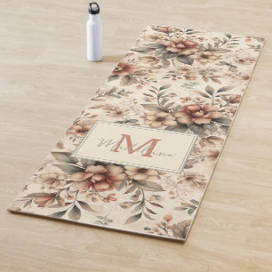 Vintage Rustic Pretty Floral Pattern Name Monogram Yoga Mat