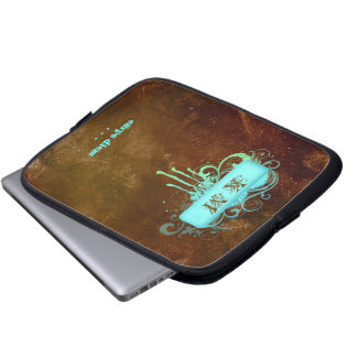 Vintage Rustic Print laptop sleeve brown blue