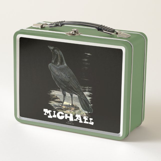 Vintage Rustic Raven Personalised Metal Lunch Box (Front)