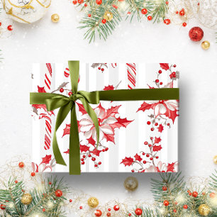 Vintage Rustic Red Floral Botanical Christmas  Wrapping Paper