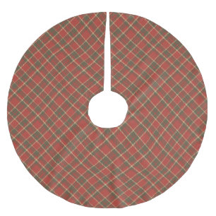 Vintage rustic red green beige plaid pattern brushed polyester tree skirt