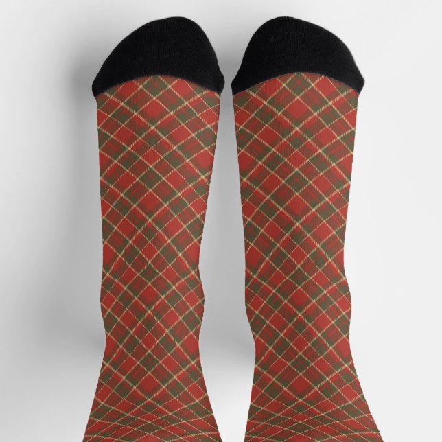 Vintage rustic red green beige plaid pattern socks (Top)