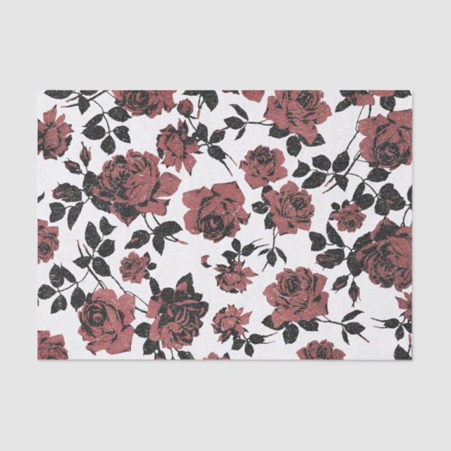 Vintage Rustic Red Roses Tissue Paper (Front)