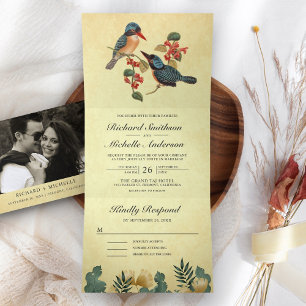 Vintage Rustic Romantic Birds Couple Wedding Tri-Fold Invitation