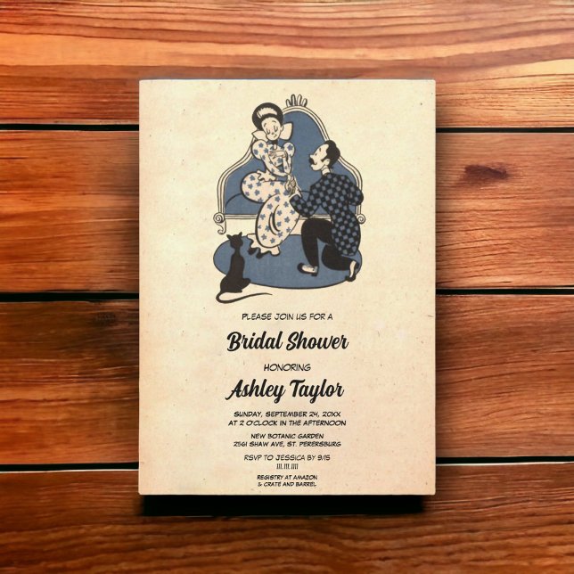 Vintage Rustic Romantic Couple Retro Bridal Shower Invitation (Creator Uploaded)