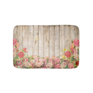Vintage Rustic Romantic Roses Wood Bath Mat