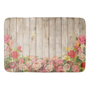 Vintage Rustic Romantic Roses Wood Bath Mat