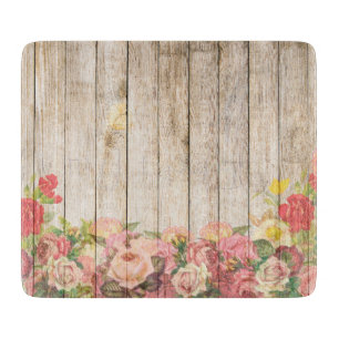 Vintage Rustic Romantic Roses Wood Cutting Board