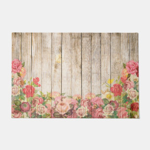 Vintage Rustic Romantic Roses Wood Doormat