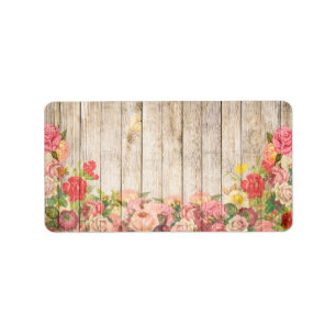 Vintage Rustic Romantic Roses Wood Label
