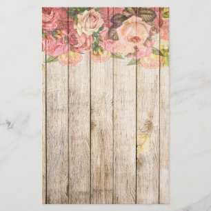Vintage Rustic Romantic Roses Wood Stationery