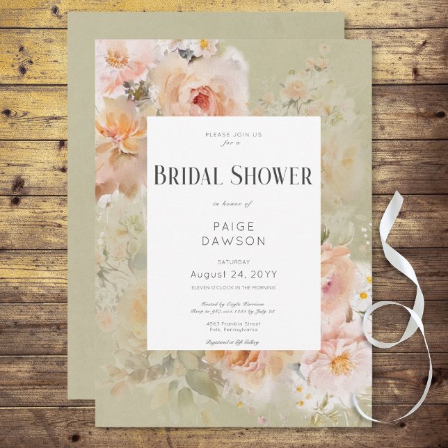 Vintage Rustic Sage Floral Frame Bridal Shower Invitation (Vintage Rustic Sage Floral Frame Bridal Shower Invitation)