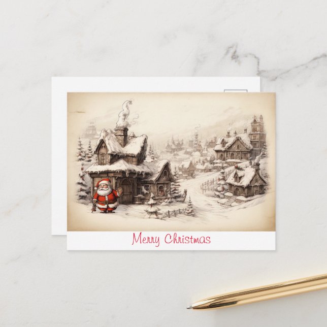 Vintage rustic Santa Clouse Postcard (Front/Back In Situ)