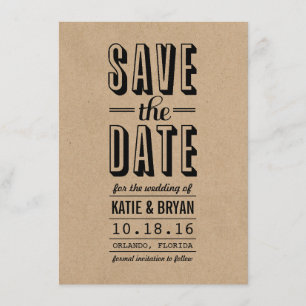 Vintage Rustic Save the Date Card Kraft Paper
