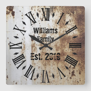 Vintage Rustic Shabby Chic Distressed Antique Square Wall Clock