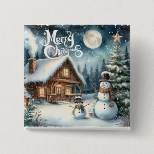 Vintage/Rustic/Snowman/Christmas 15 Cm Square Badge
