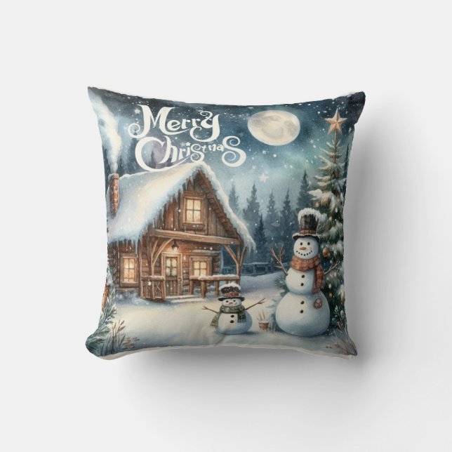 Vintage/Rustic/Snowman/Christmas Cushion (Front)