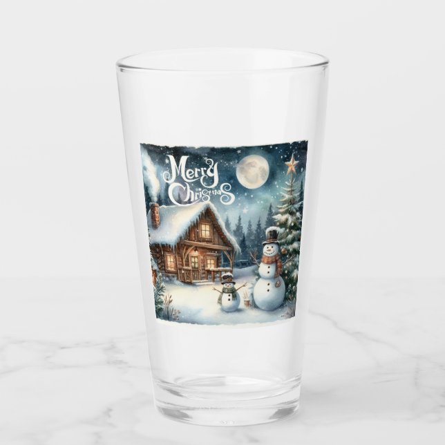Vintage/Rustic/Snowman/Christmas Glass (Front)