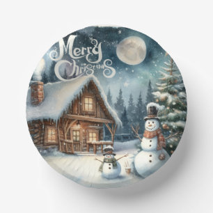 Vintage/Rustic/Snowman/Christmas Paper Plate