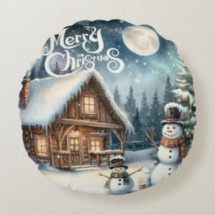 Vintage/Rustic/Snowman/Christmas Round Cushion