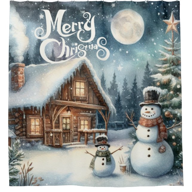 Vintage/Rustic/Snowman/Christmas Shower Curtain (Front)