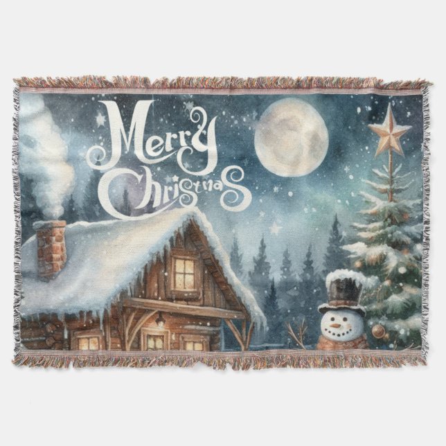 Vintage/Rustic/Snowman/Christmas Throw Blanket (Front)