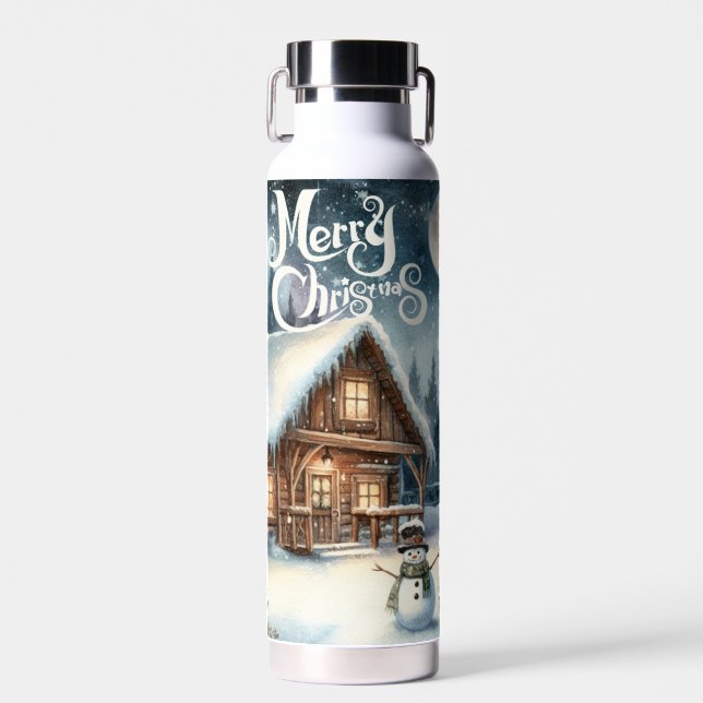 Vintage/Rustic/Snowman/Christmas Water Bottle (Front)
