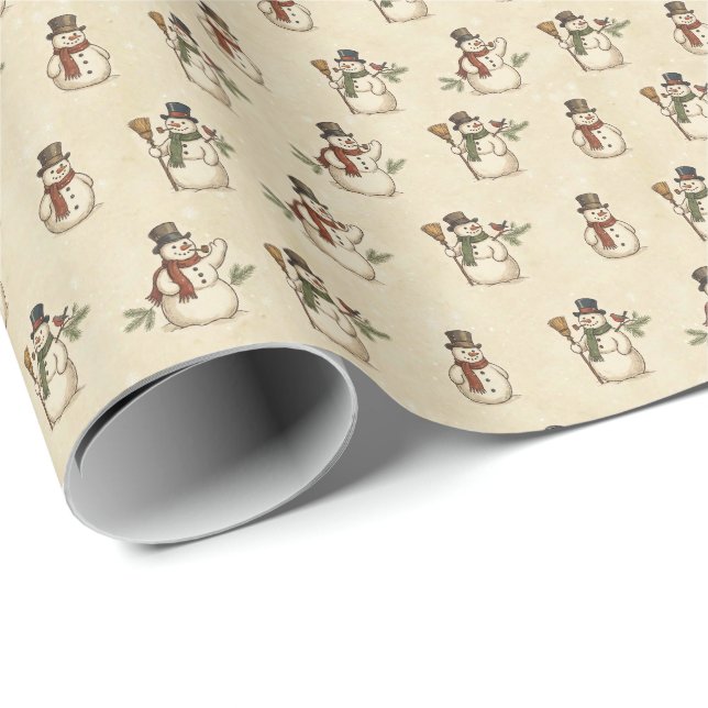 Vintage Rustic Snowman Wrapping Paper (Roll Corner)
