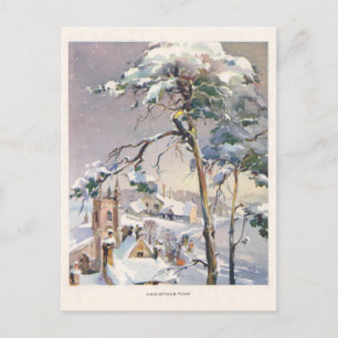 Vintage Rustic Snowy Winter Chistmas Village Postcard
