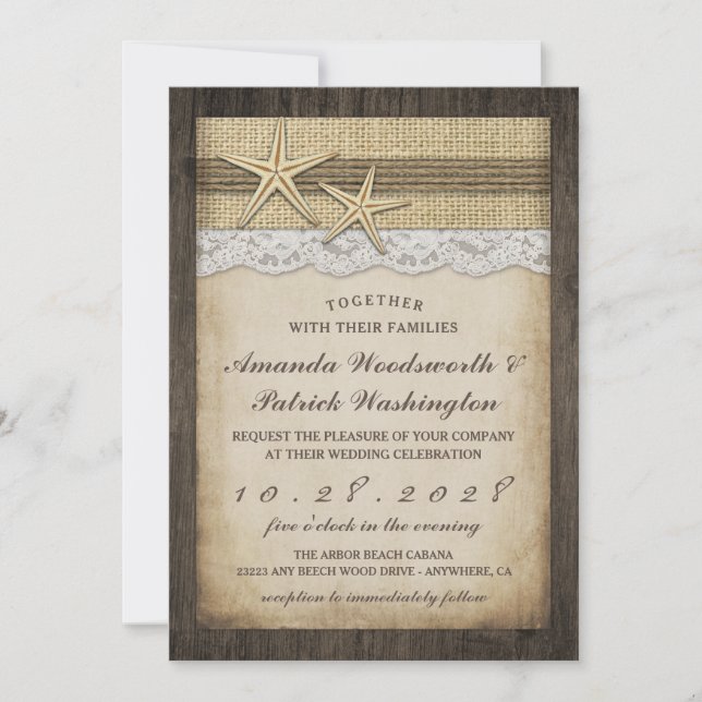 Vintage Rustic Starfish Beach Wedding Invitations (Front)